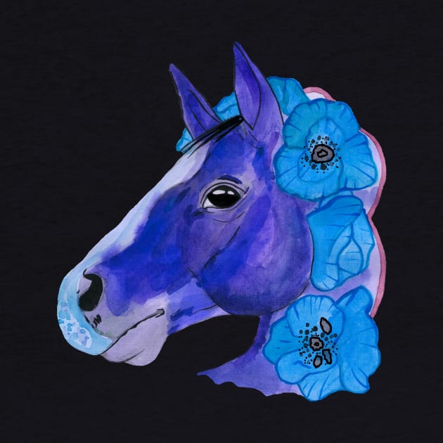 Blue watercolor horse by deadblackpony